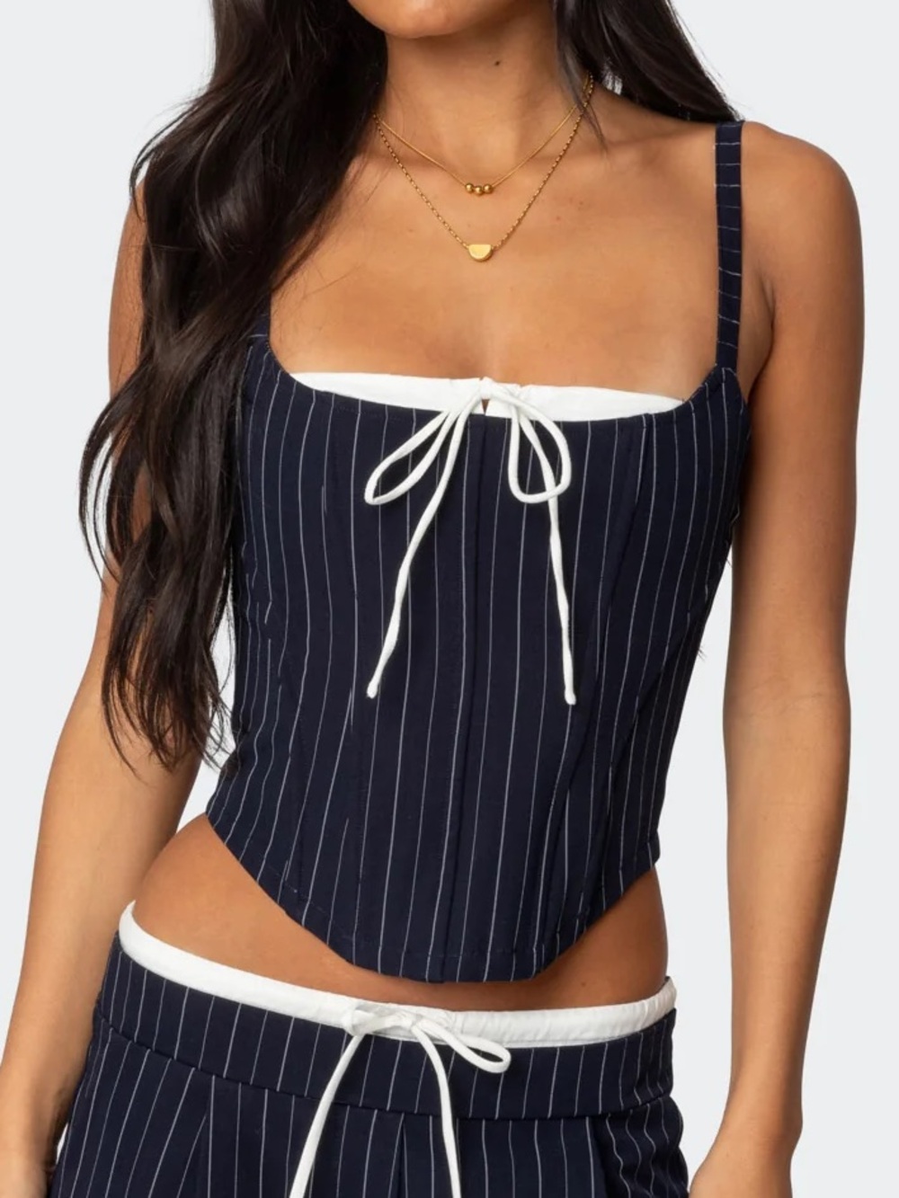 Edikted “Pinstripe Peekaboo Drawstring Corset” NWT
